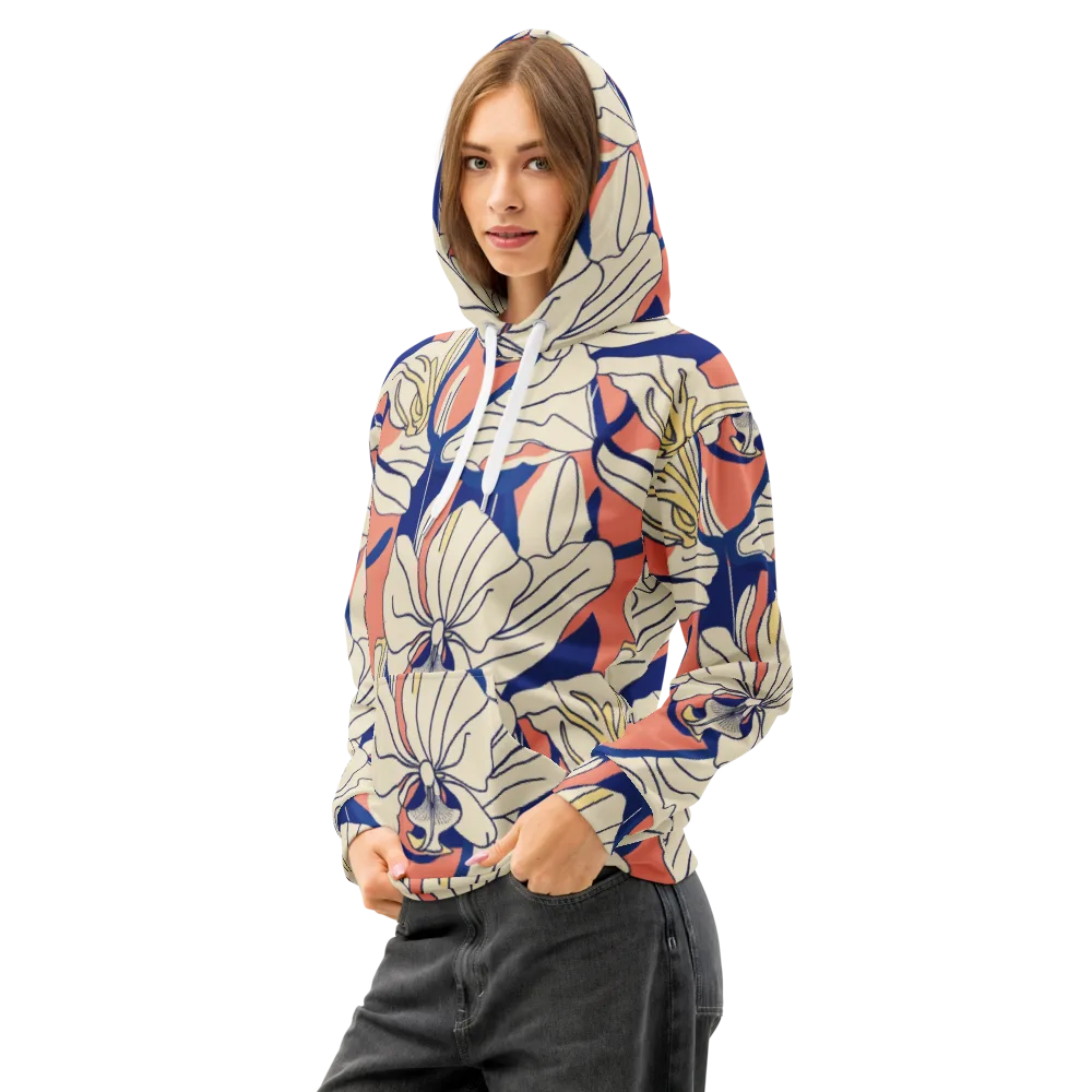 Coral Orchid on Cotton Hoodie — Left Front
