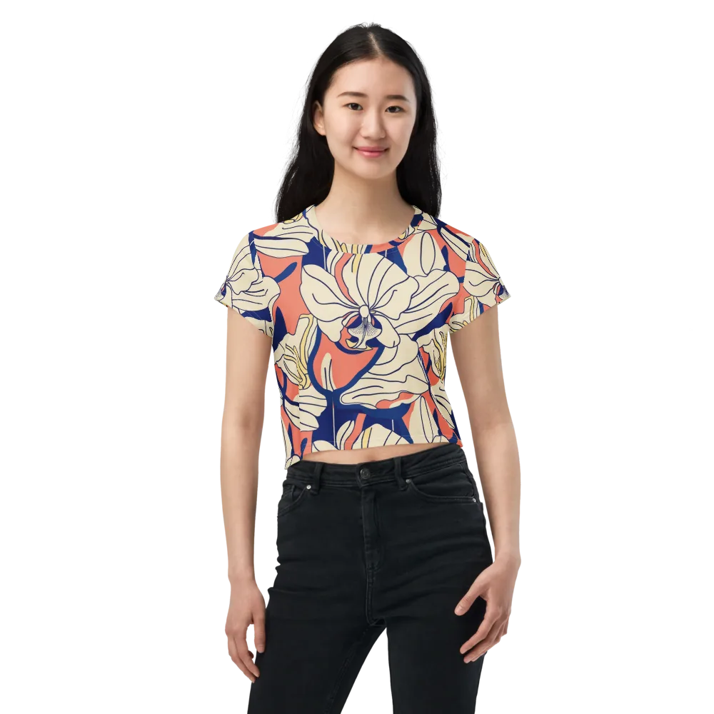 Coral Orchid on Crop Tee — Front