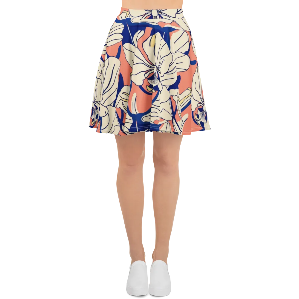 Coral Orchid on Skater Skirt — Front