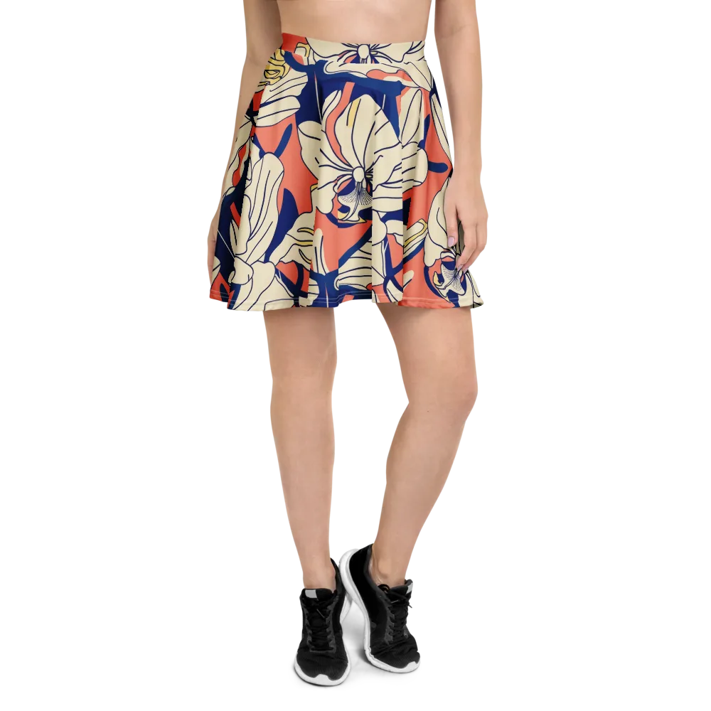Coral Orchid on Skater Skirt — Front