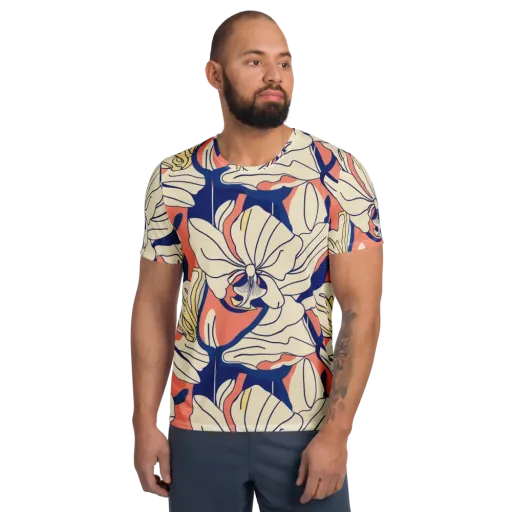 Coral Orchid on a Men's Athletic T-Shirt