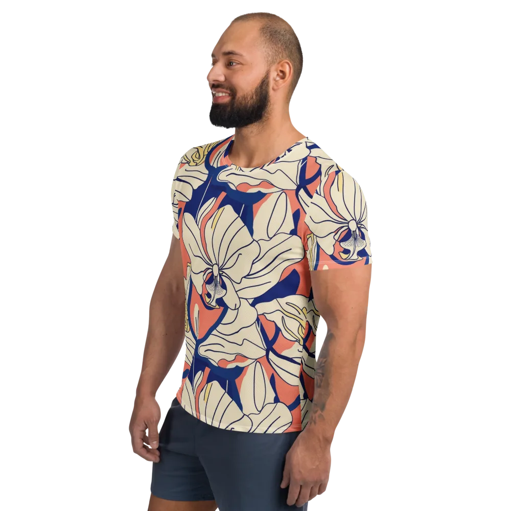 Coral Orchid on Men's Athletic T-Shirt — Left