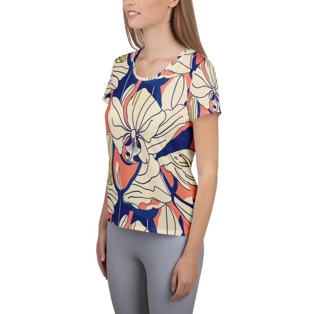 Coral Orchid on Women's Athletic T-Shirt — Left