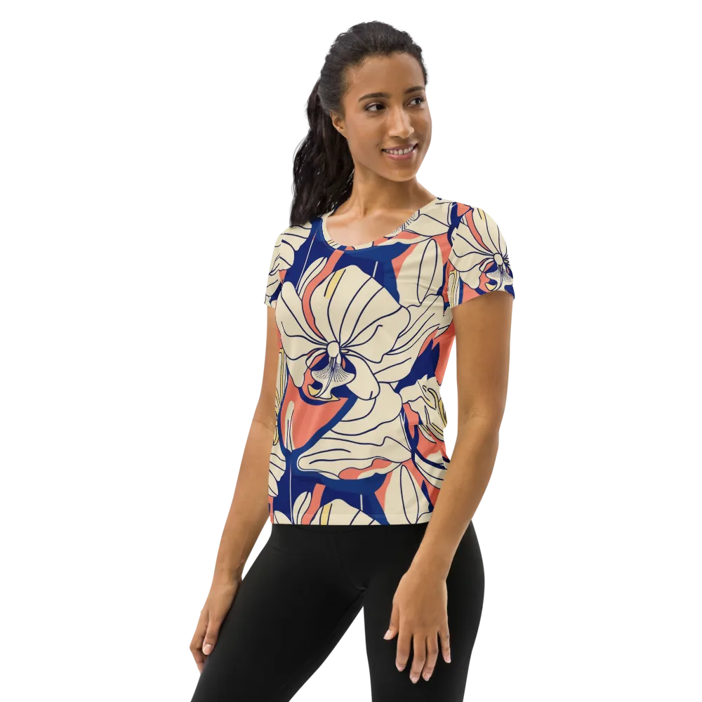 Coral Orchid on Women's Athletic T-Shirt — Left
