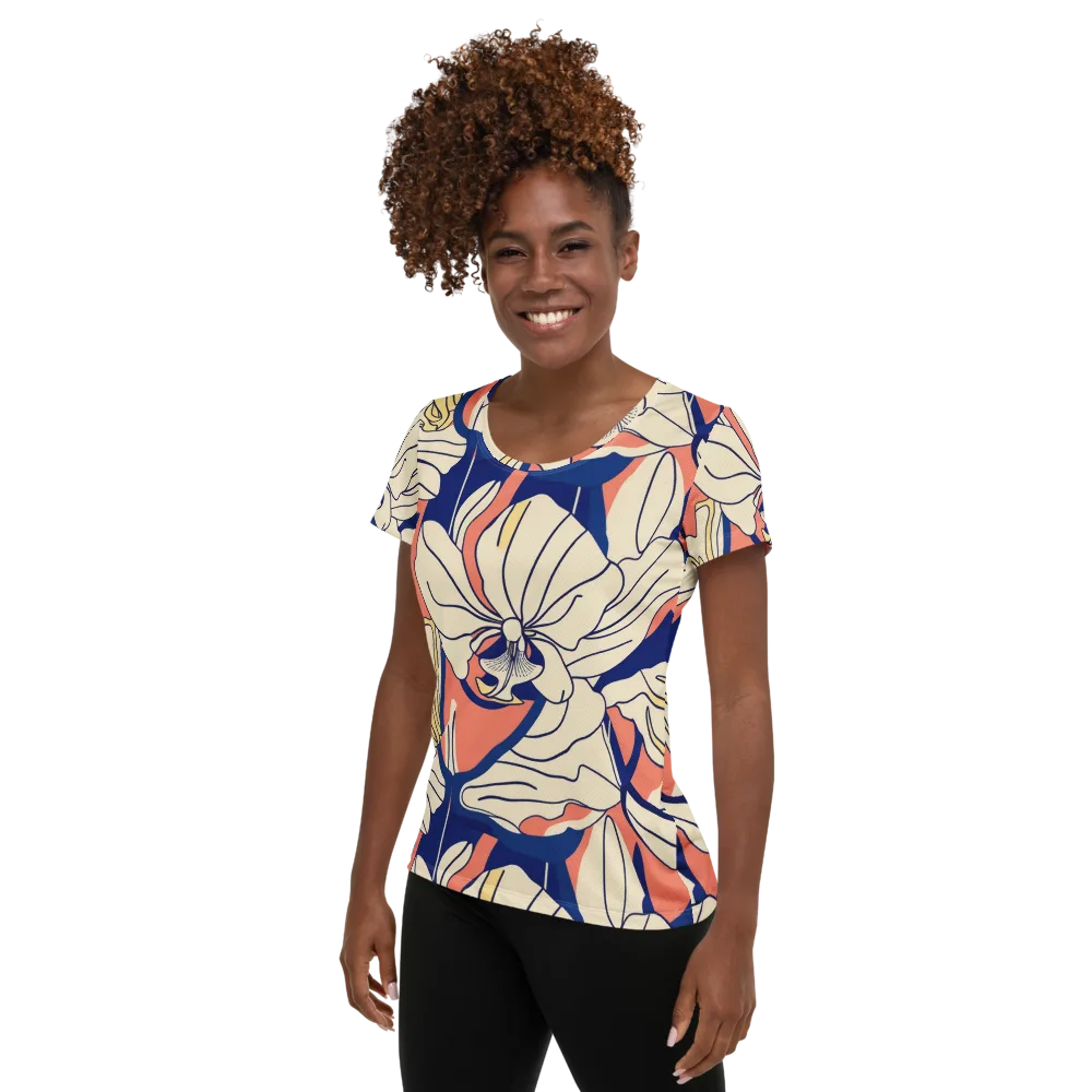 Coral Orchid on Women's Athletic T-Shirt — Left
