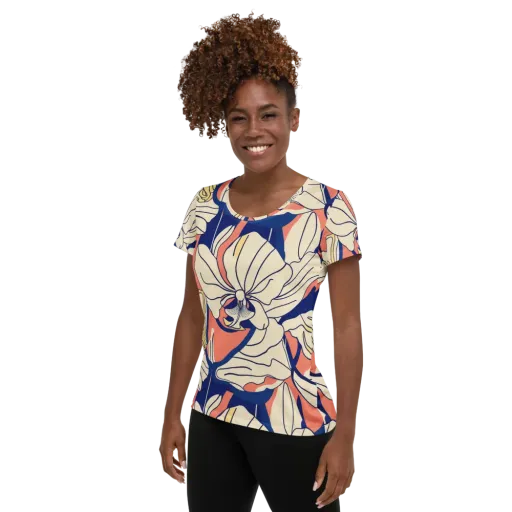 Coral Orchid on a Women's Athletic T-Shirt