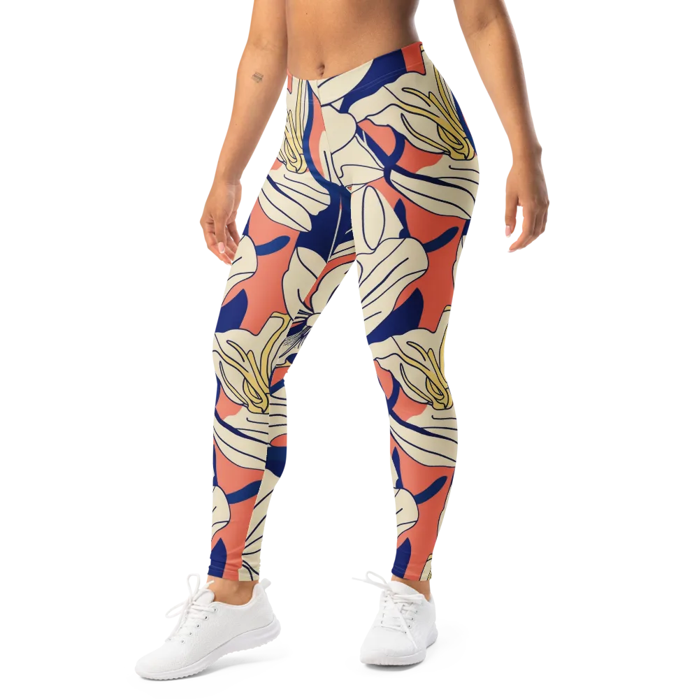 Coral Orchid on Leggings — Left Front