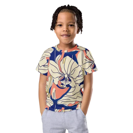 Coral Orchid on a Kids Crew Neck T-Shirt