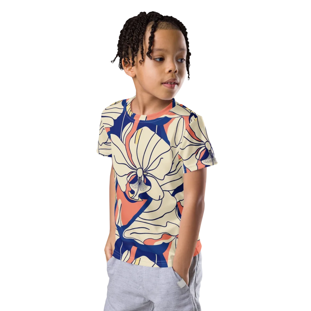 Coral Orchid on Kids Crew Neck T-Shirt — Left Front