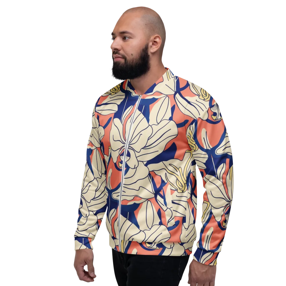 Coral Orchid on Bomber Jacket — Left