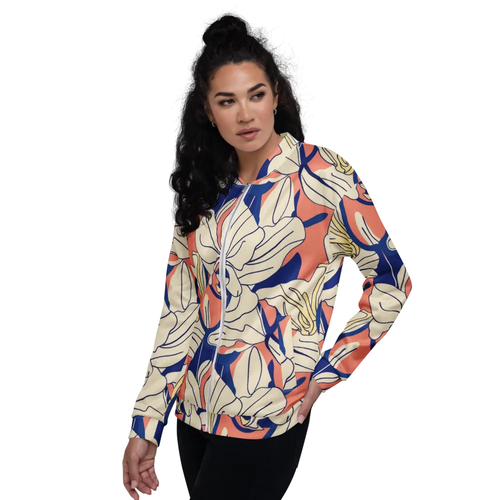 Coral Orchid on Bomber Jacket — Left