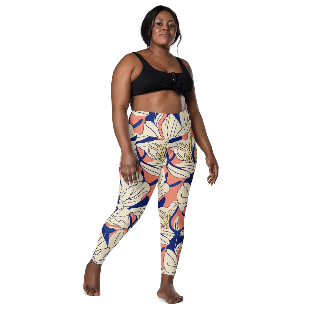 Coral Orchid on Leggings with Pockets — Front