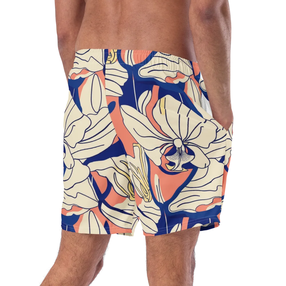 Coral Orchid on Swim Trunks — Right Back