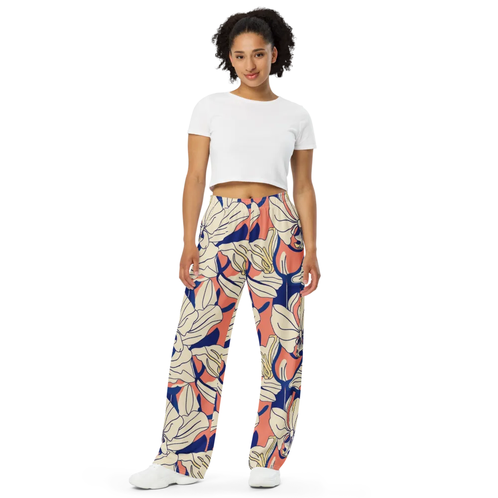Coral Orchid on Wide-Leg Pants — Front