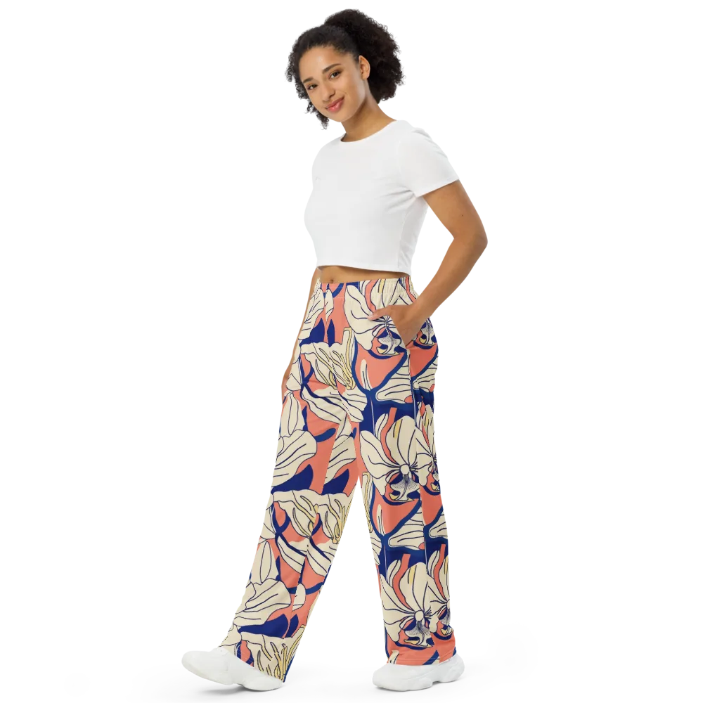 Coral Orchid on Wide-Leg Pants — Left Front