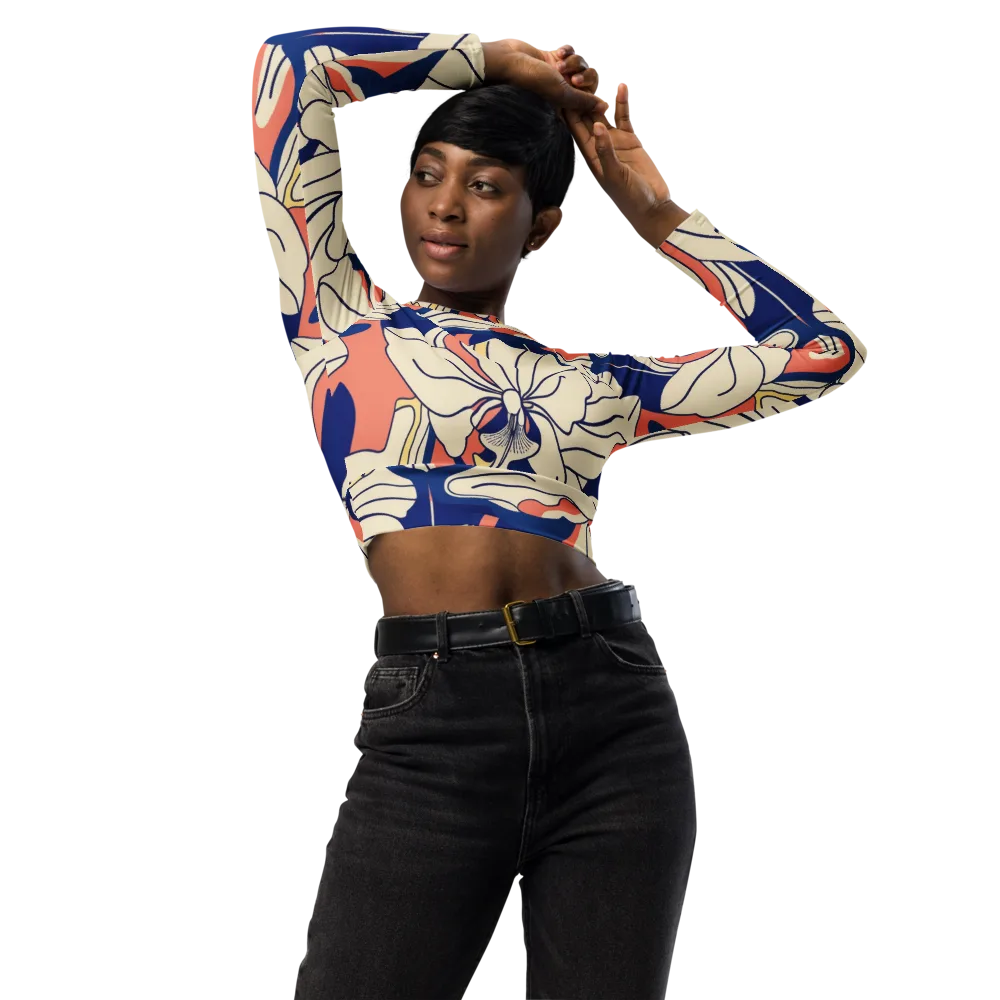 Coral Orchid on Long Sleeve Crop Top — Front
