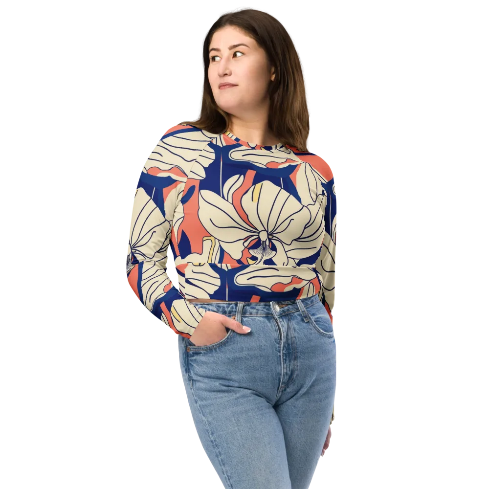 Coral Orchid on Long Sleeve Crop Top — Front