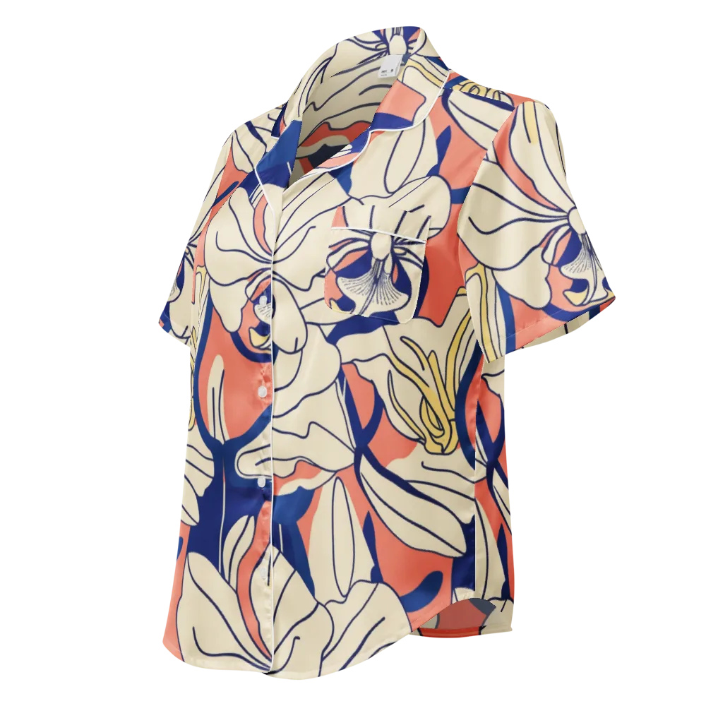 Coral Orchid on Women's Short Sleeve Pajama Top — Left Front