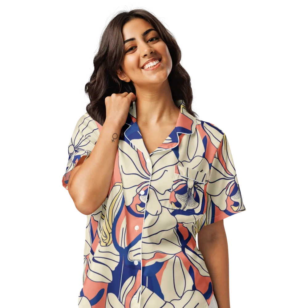 Coral Orchid on Women's Short Sleeve Pajama Top — Front