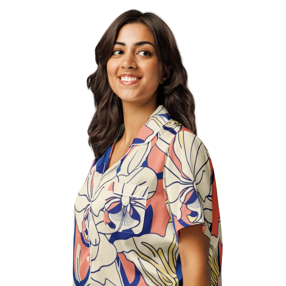 Coral Orchid on Women's Short Sleeve Pajama Top — Left Front