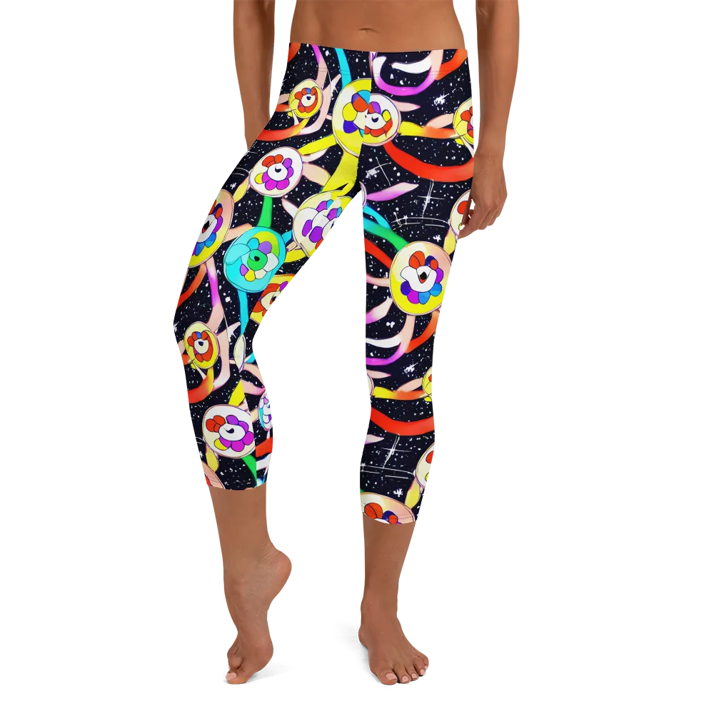Cosmic Bloom Parade on Capri Leggings — Front