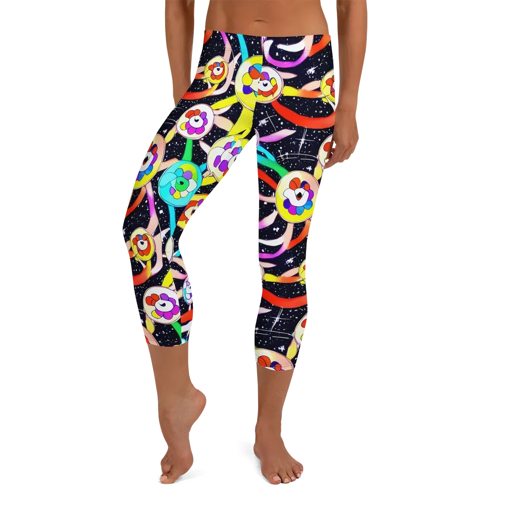 Cosmic Bloom Parade on Capri Leggings — Front