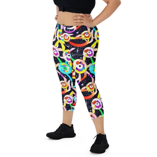 Cosmic Bloom Parade on a Capri Leggings