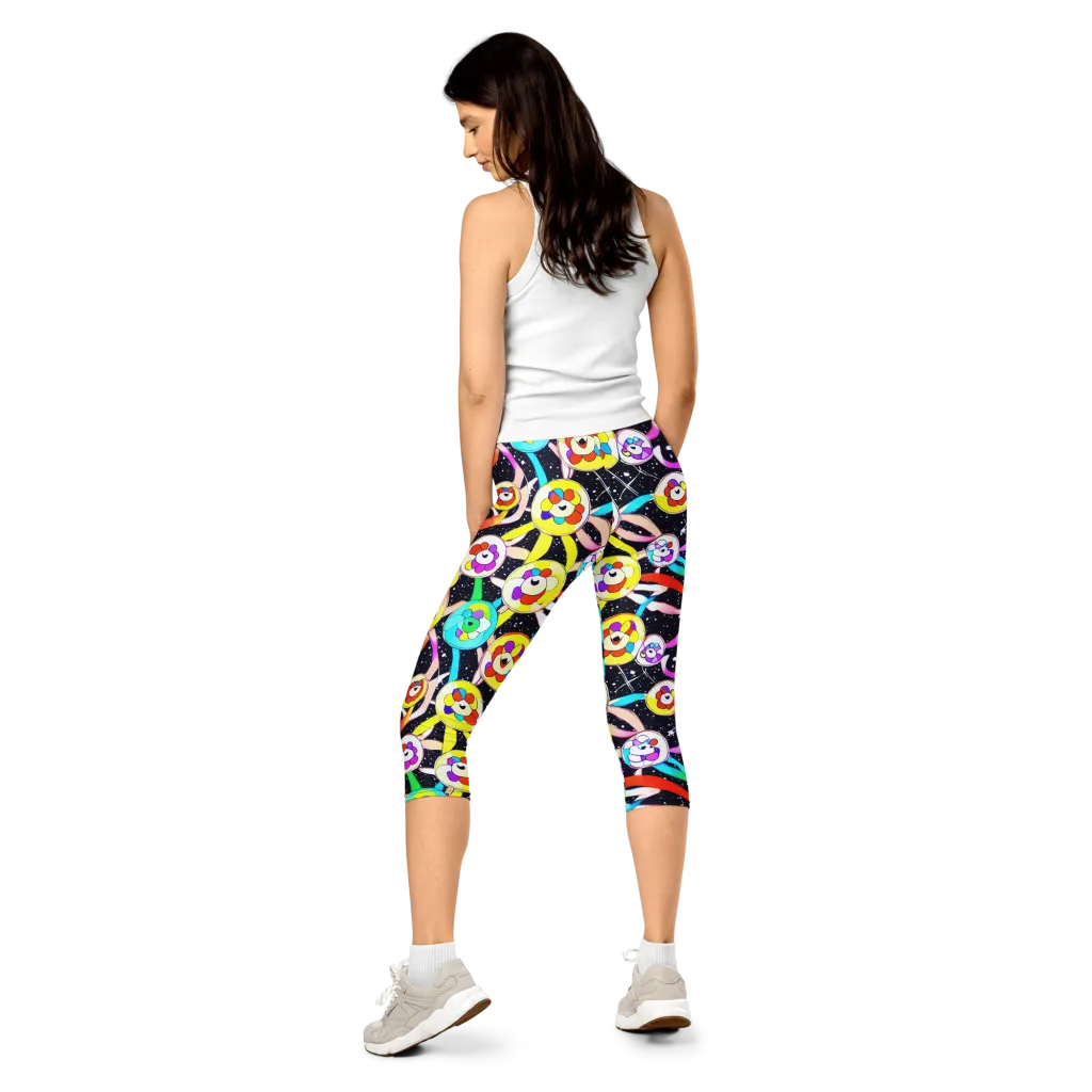Cosmic Bloom Parade on Capri Leggings — Back
