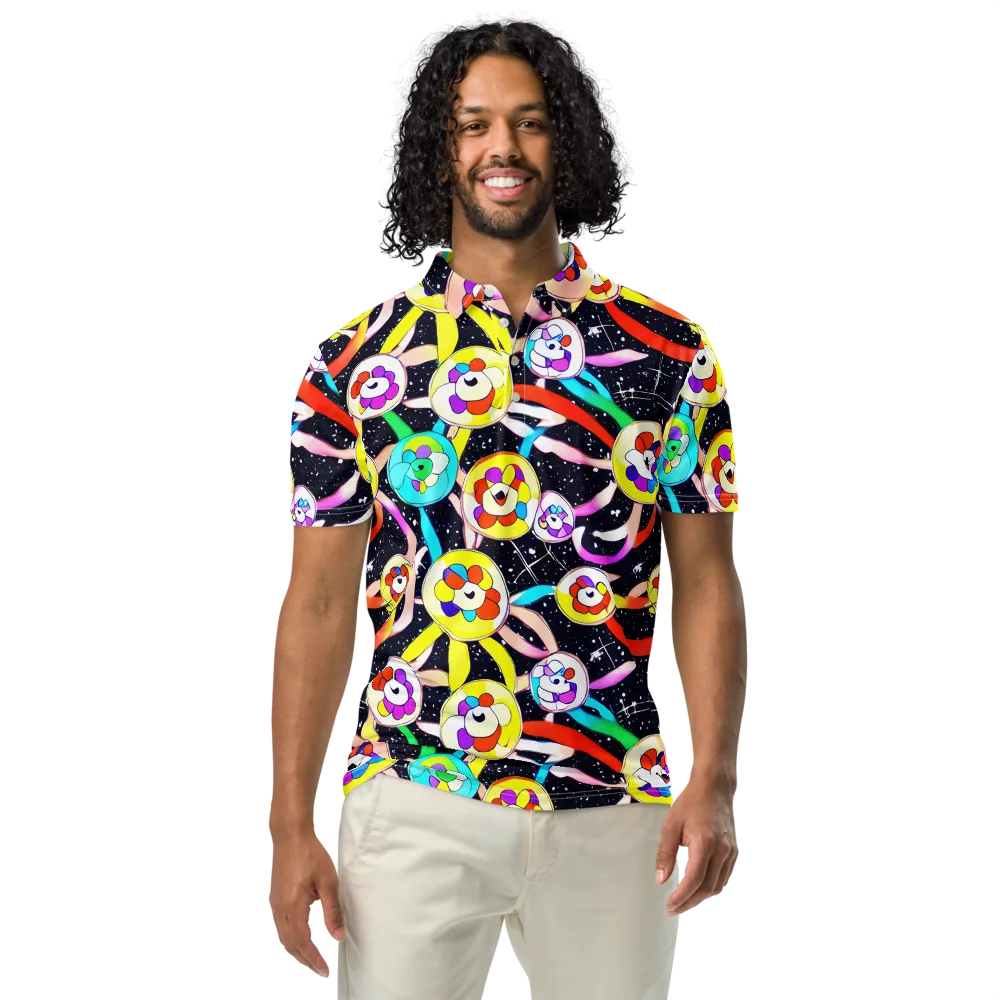 Cosmic Bloom Parade on Men's Slim Fit Polo Shirt — Front