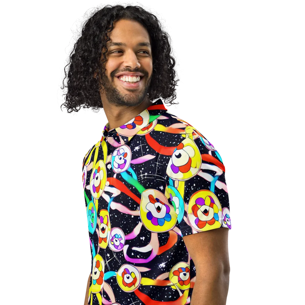 Cosmic Bloom Parade on Men's Slim Fit Polo Shirt — Left Front