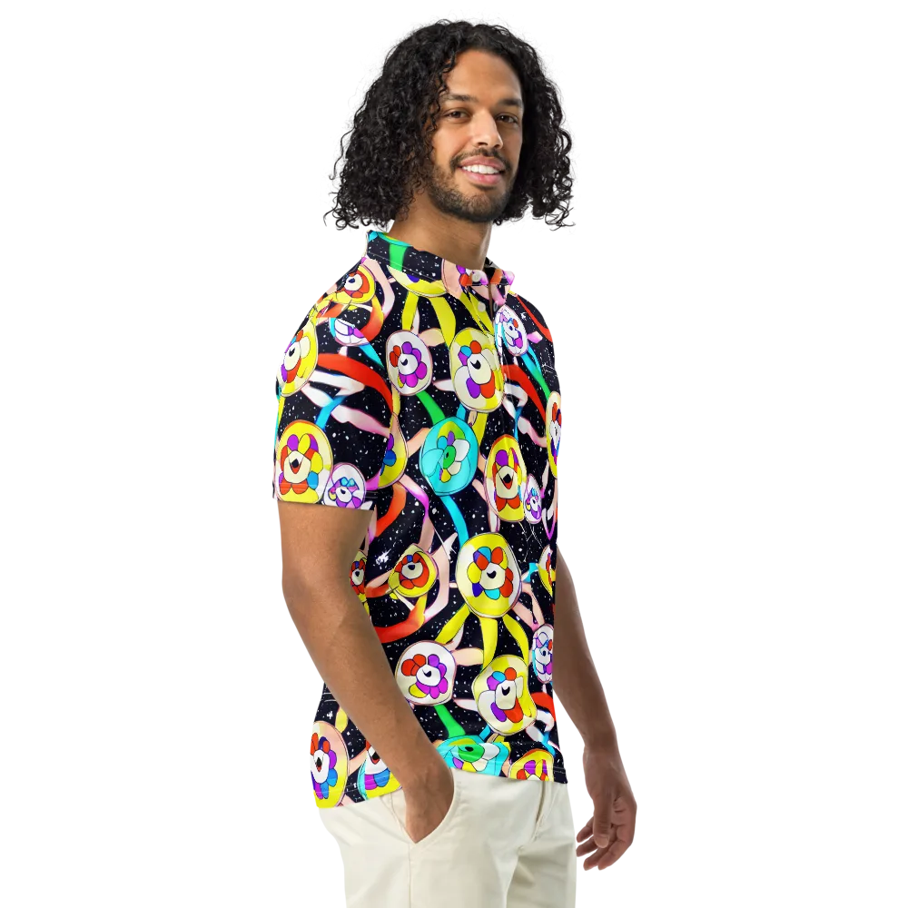 Cosmic Bloom Parade on Men's Slim Fit Polo Shirt — Right Front