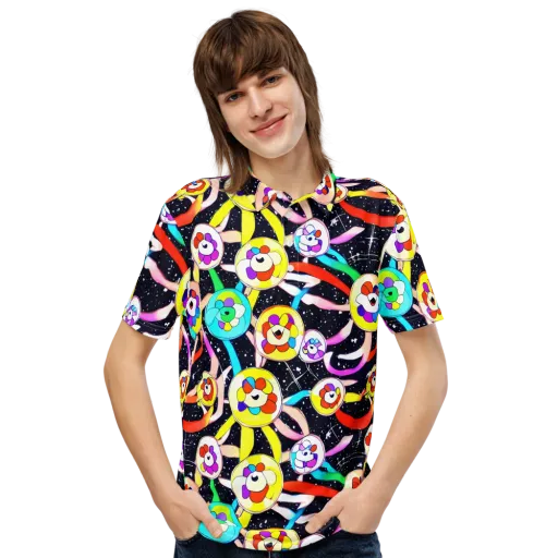 Cosmic Bloom Parade on a Men's Slim Fit Polo Shirt
