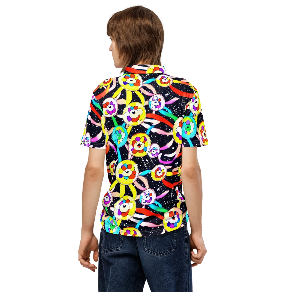 Cosmic Bloom Parade on Men's Slim Fit Polo Shirt — Back