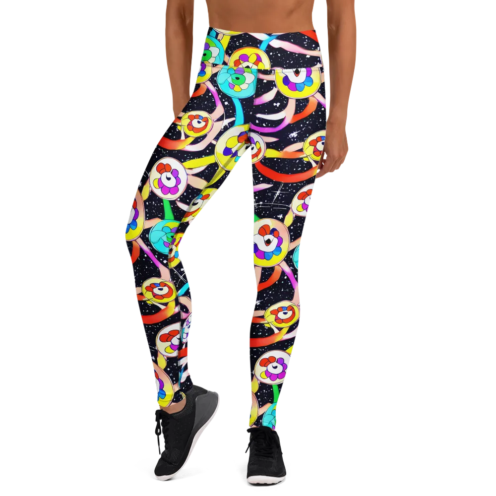 Cosmic Bloom Parade on Yoga Leggings — Front