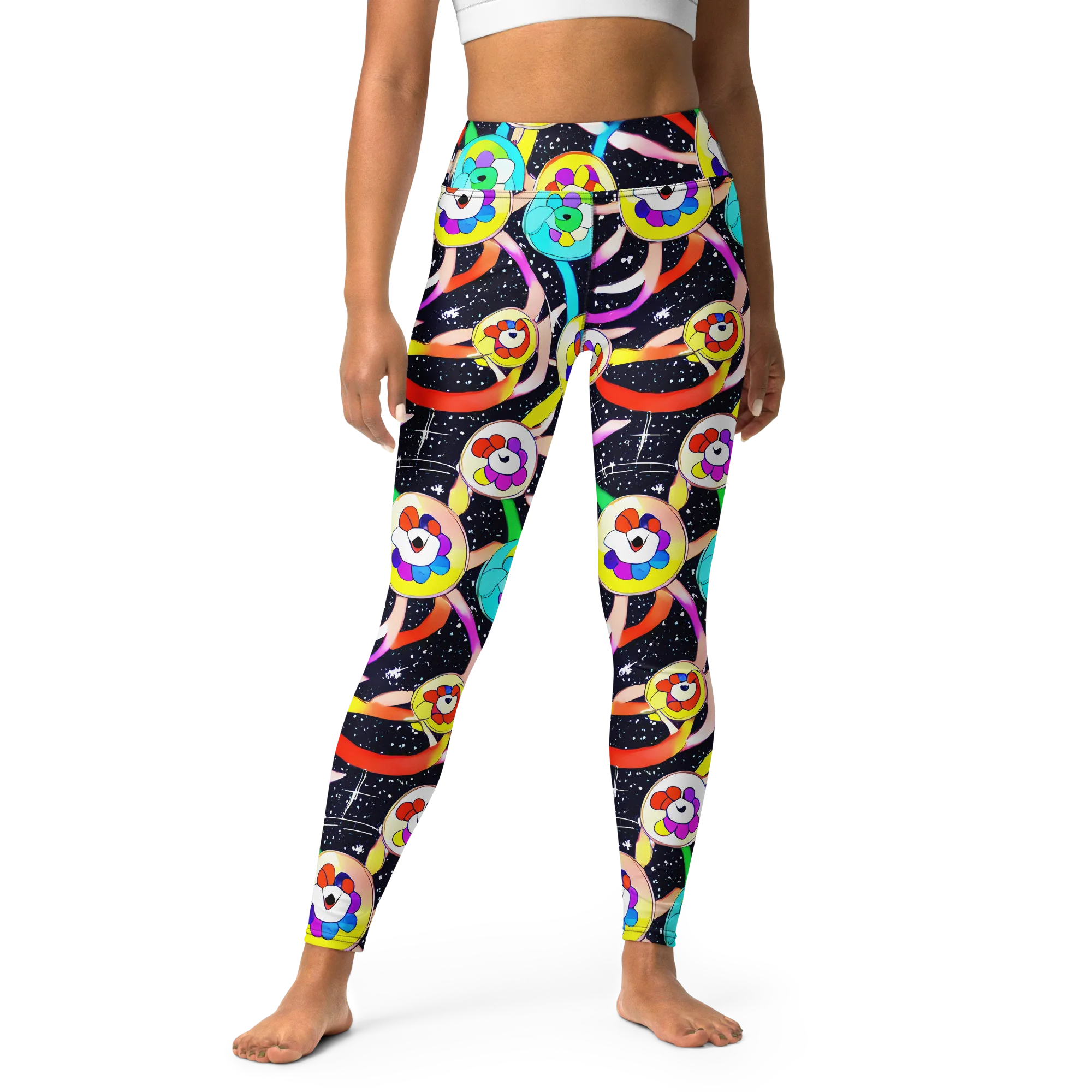 Cosmic Bloom Parade on Yoga Leggings — Front