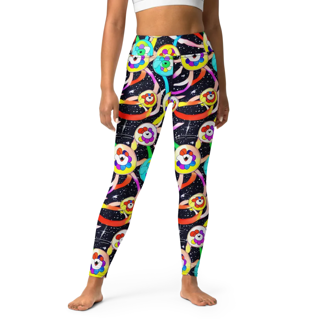 Cosmic Bloom Parade on Yoga Leggings — Front