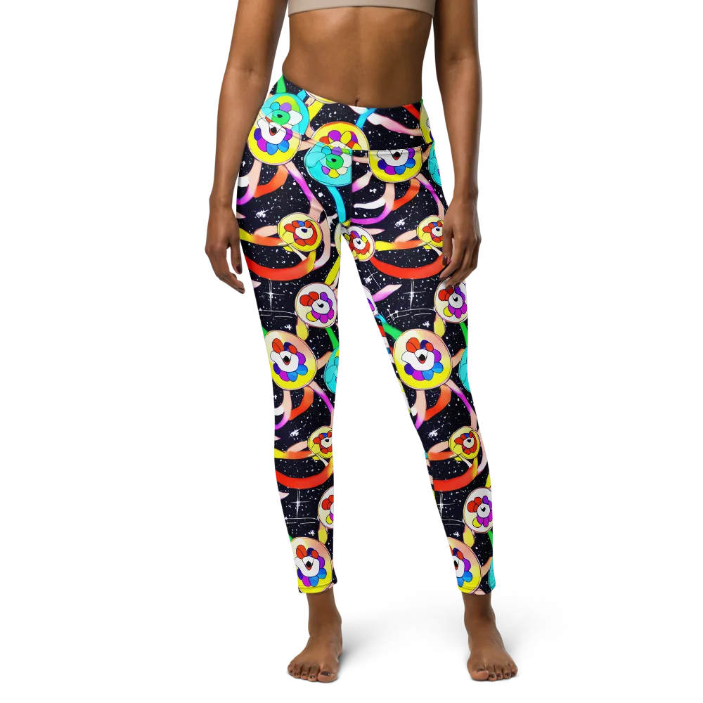 Cosmic Bloom Parade on Yoga Leggings — Front