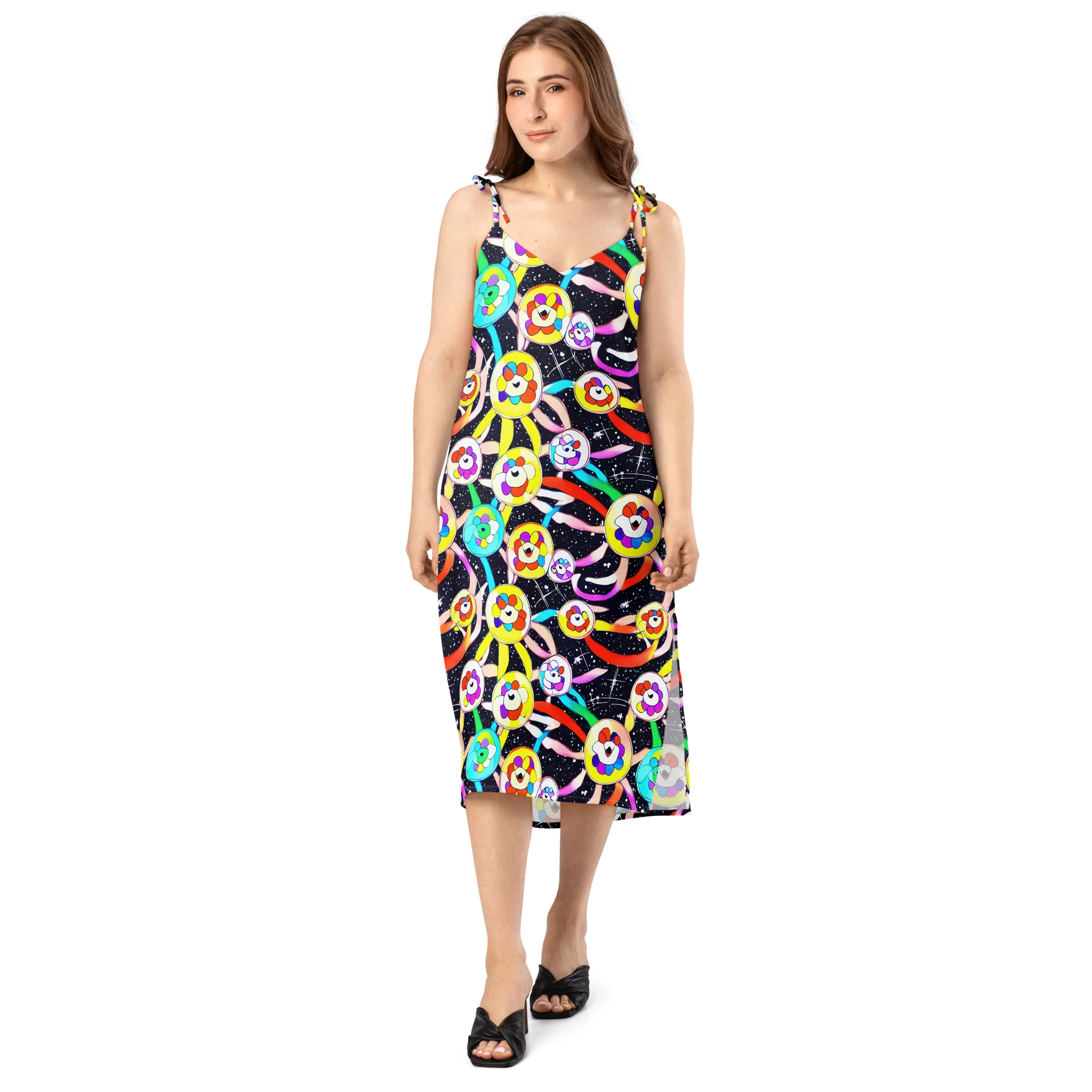 Cosmic Bloom Parade on Slip Dress — Front