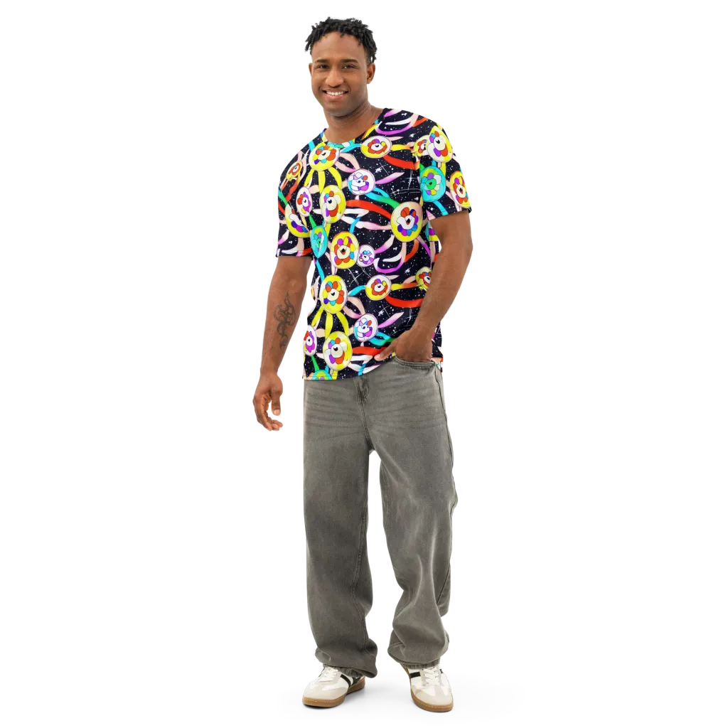 Cosmic Bloom Parade on Men's Cotton Crew Neck T-Shirt — Front