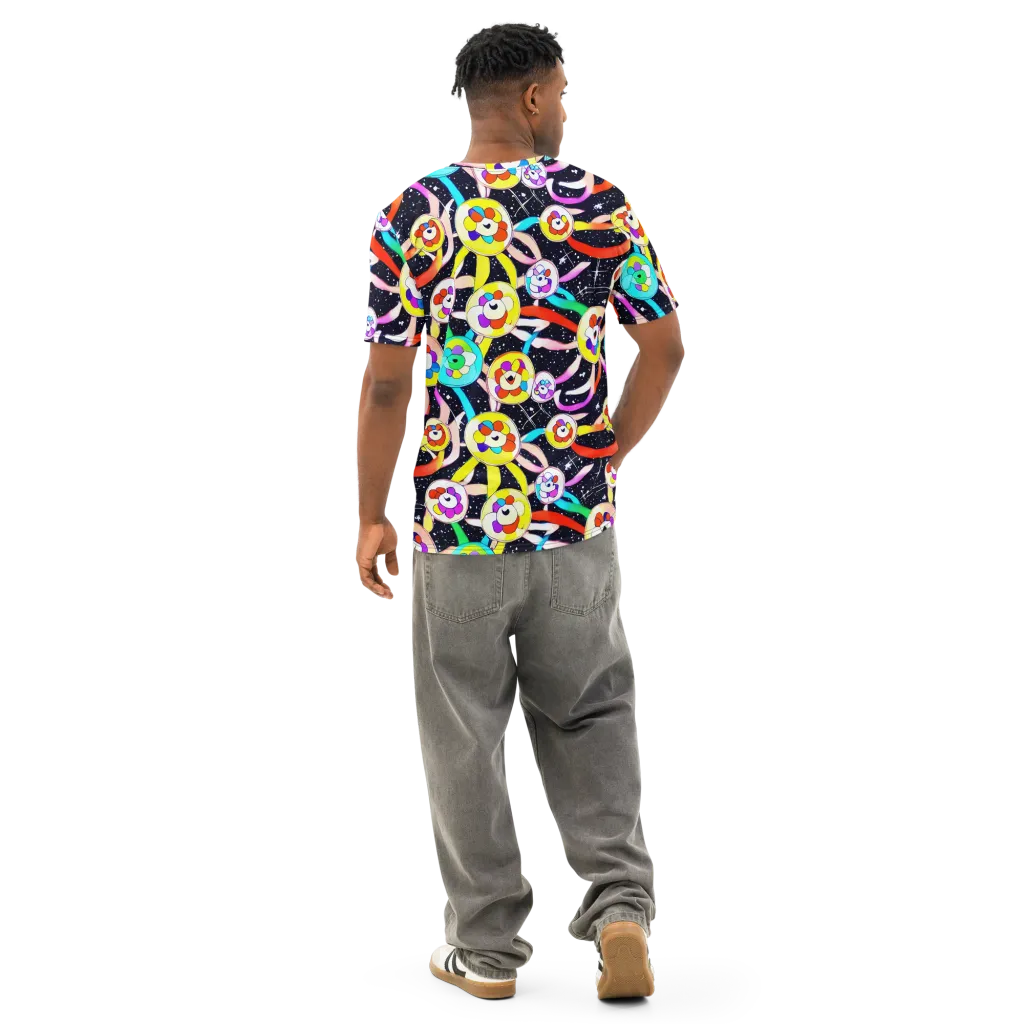 Cosmic Bloom Parade on Men's Cotton Crew Neck T-Shirt — Back