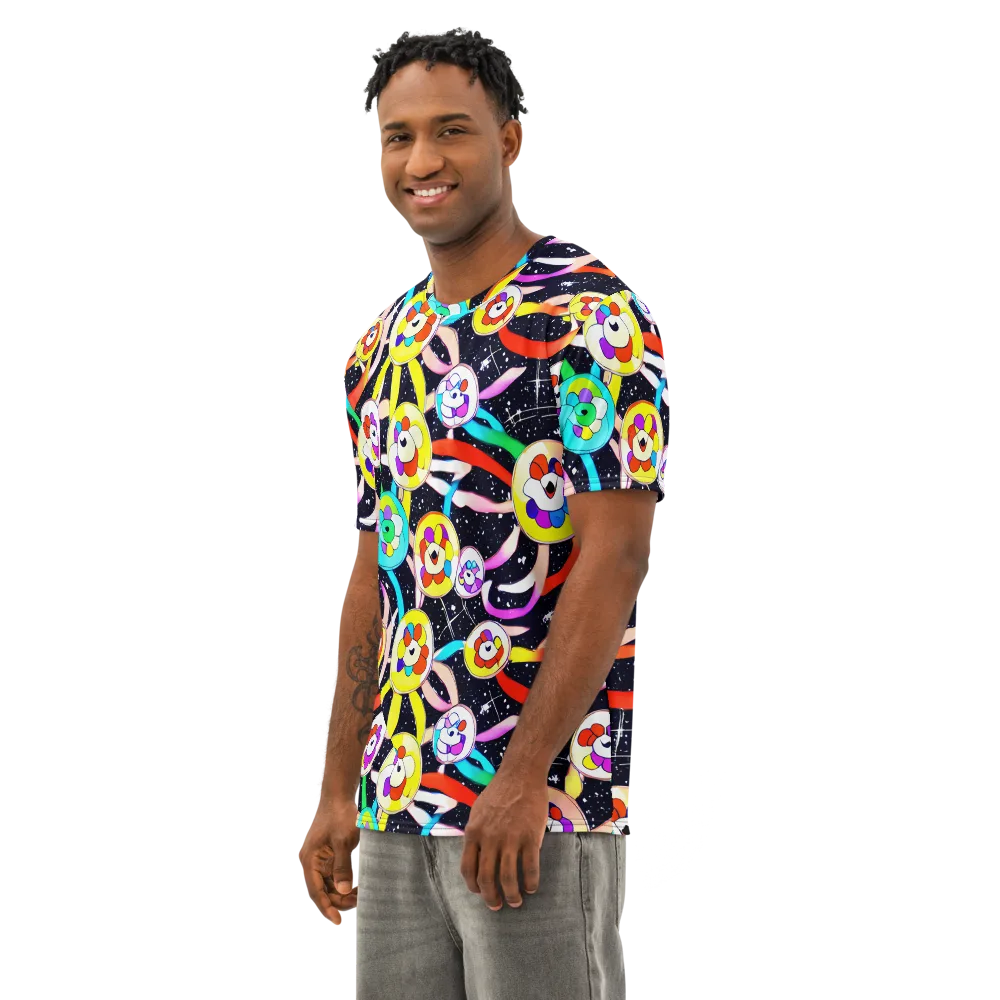 Cosmic Bloom Parade on Men's Cotton Crew Neck T-Shirt — Left Front