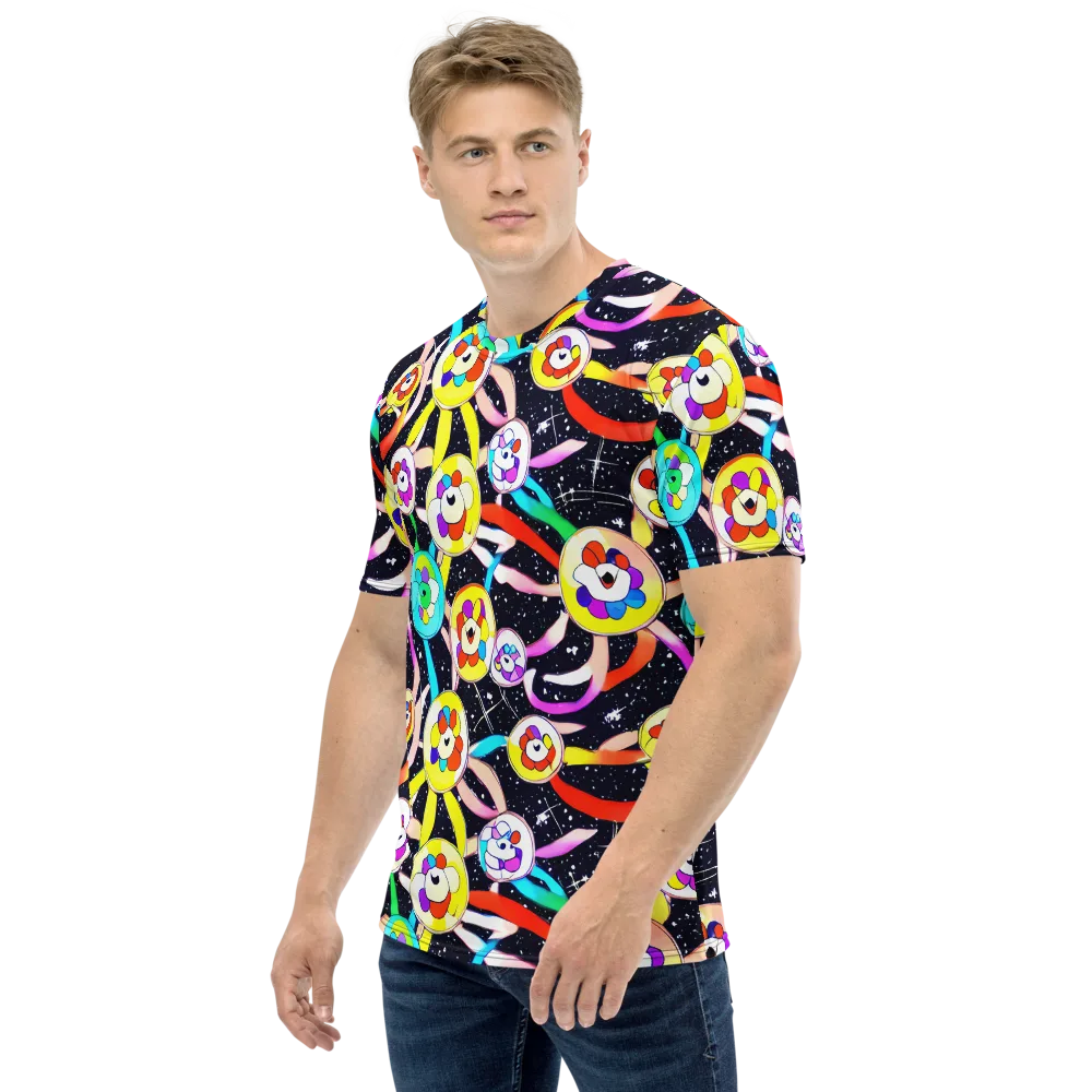 Cosmic Bloom Parade on Men's Crew Neck T-Shirt — Left