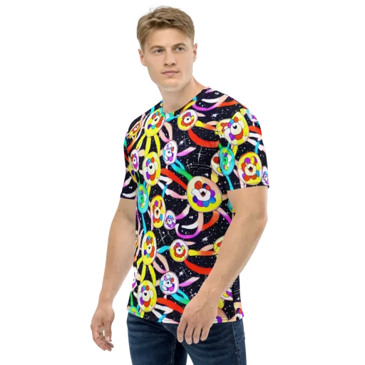 Cosmic Bloom Parade on a Men's Crew Neck T-Shirt