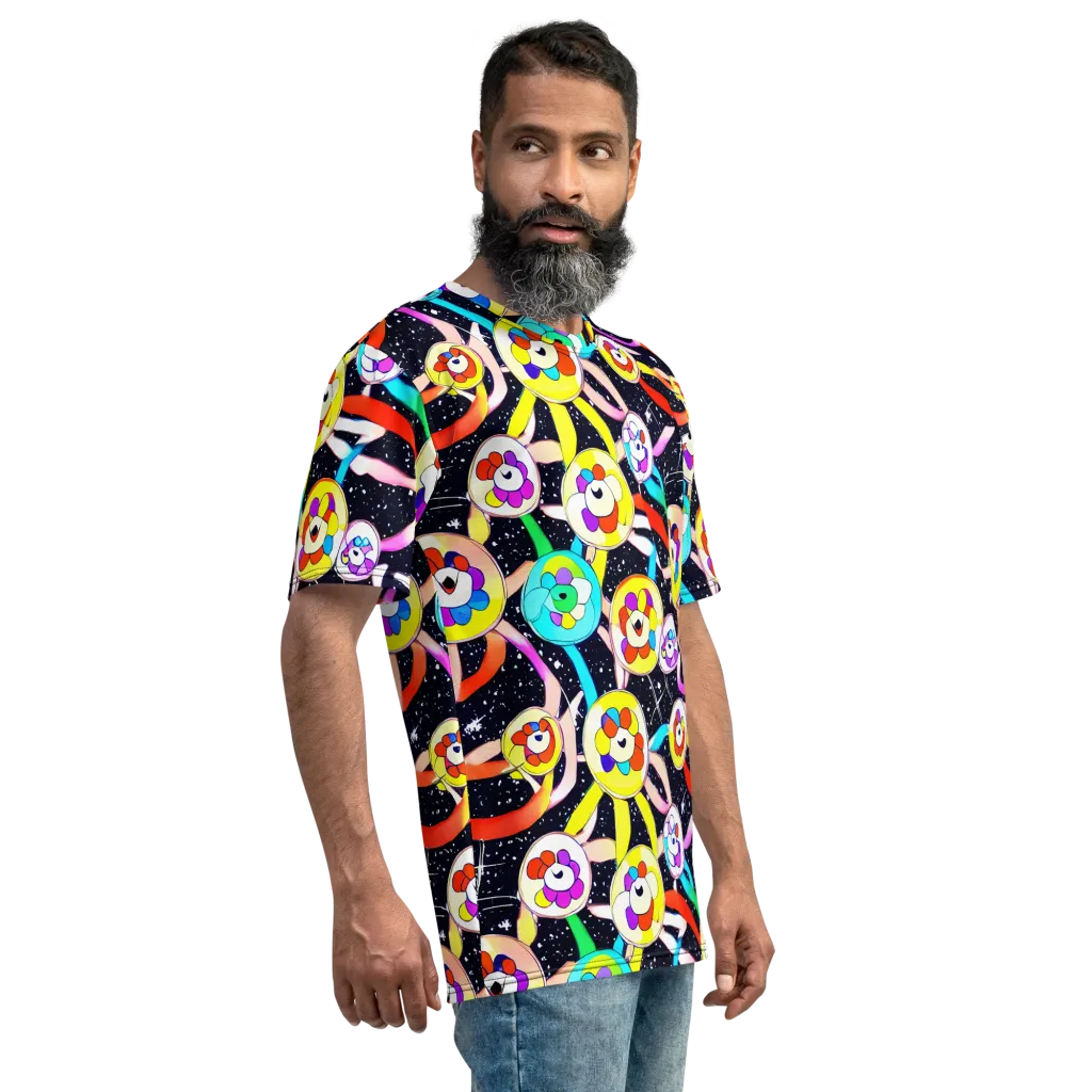 Cosmic Bloom Parade on Men's Crew Neck T-Shirt — Right