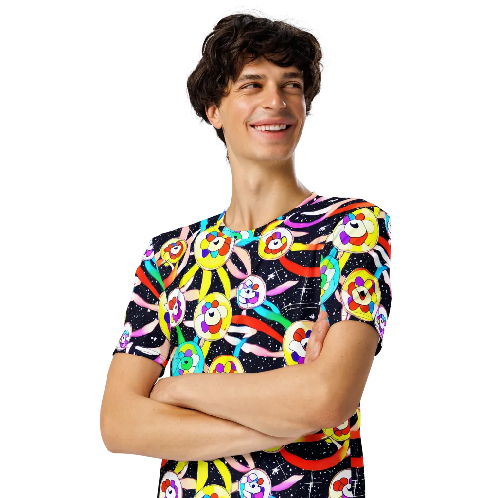 Cosmic Bloom Parade on Men's Crew Neck T-Shirt — Left Front