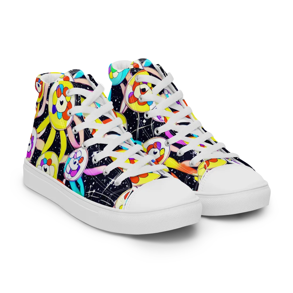 Cosmic Bloom Parade on Men's High Top Canvas Shoes — Right Front