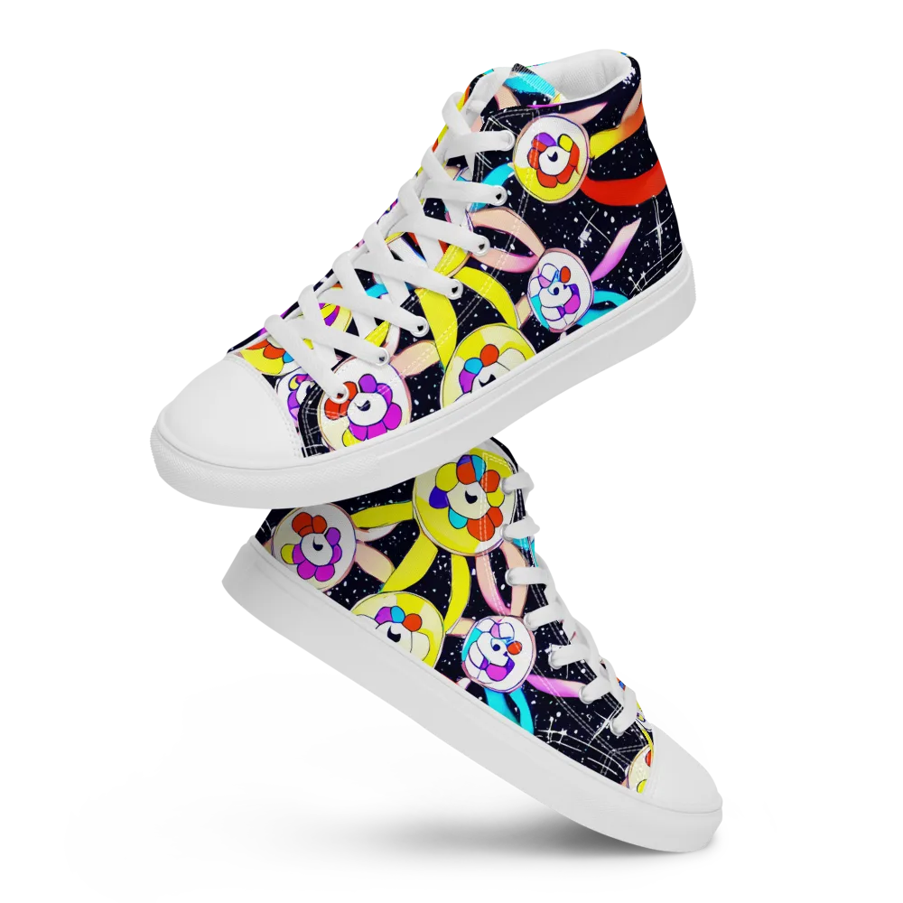 Cosmic Bloom Parade on Men's High Top Canvas Shoes — Front