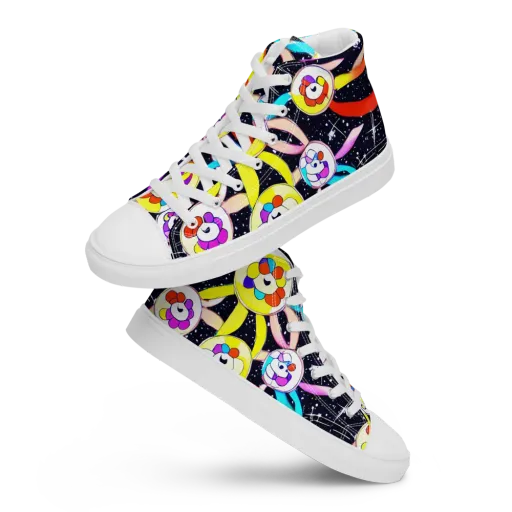 Cosmic Bloom Parade on a Men's High Top Canvas Shoes