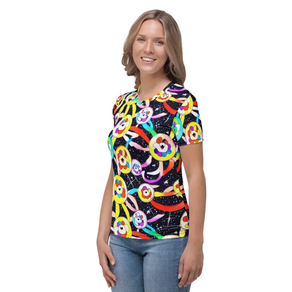 Cosmic Bloom Parade on Women's Crew Neck T-Shirt — Left
