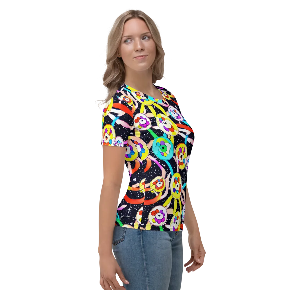Cosmic Bloom Parade on Women's Crew Neck T-Shirt — Right